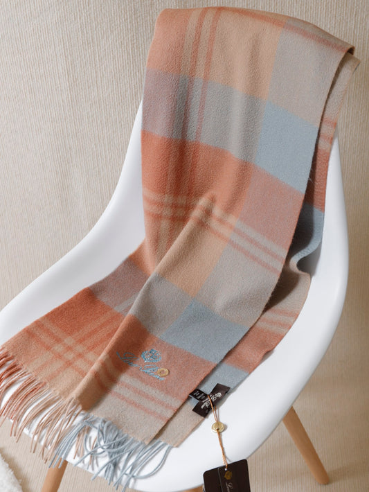 L-Piana 經典水波紋拼色羊絨圍巾-100%頂級羊絨 180*30cm