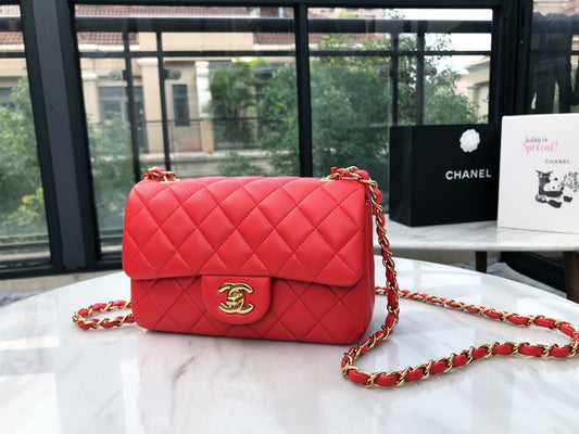 小香家-2019春夏 CF包 羊皮 紅色金扣 20cm
