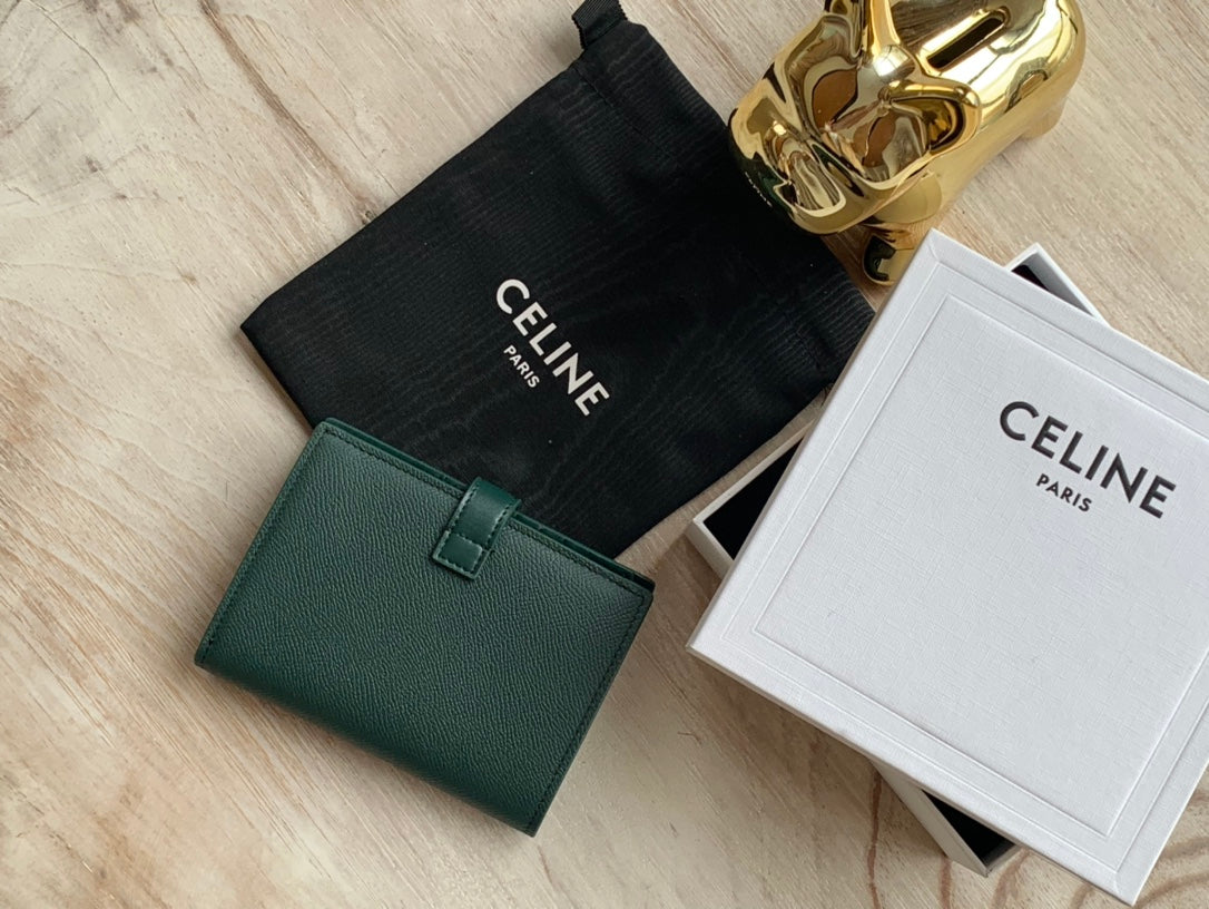 Celine 中夾-STRAP粒面小牛皮錢包