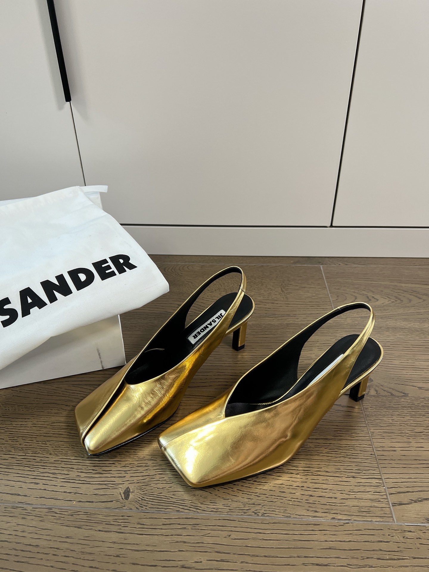 Jil sander-方頭高跟涼鞋 金色