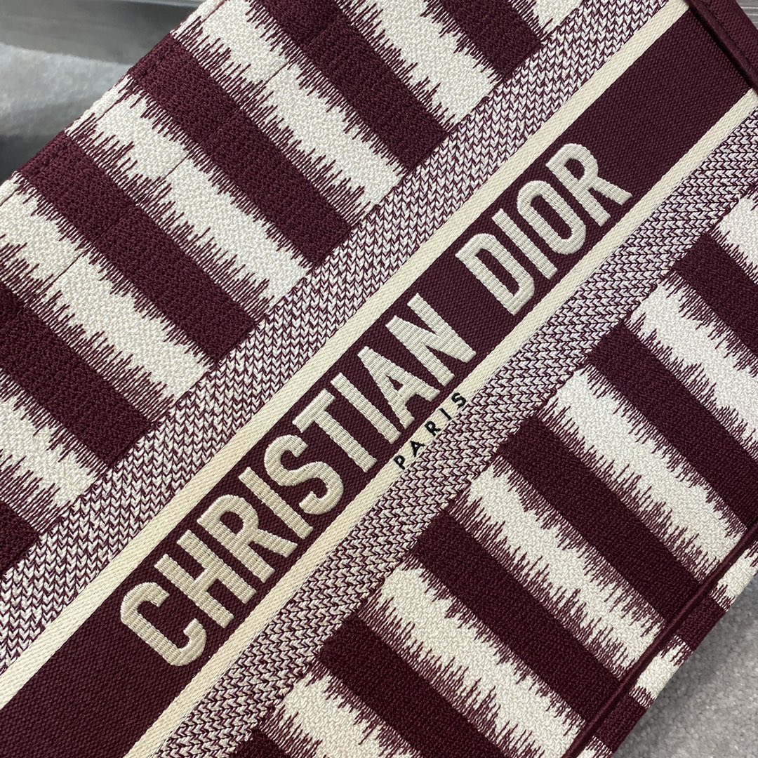 Dior Book Tote-小號36.5cm-酒紅色條紋