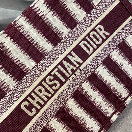 Dior Book Tote-小號36.5cm-酒紅色條紋