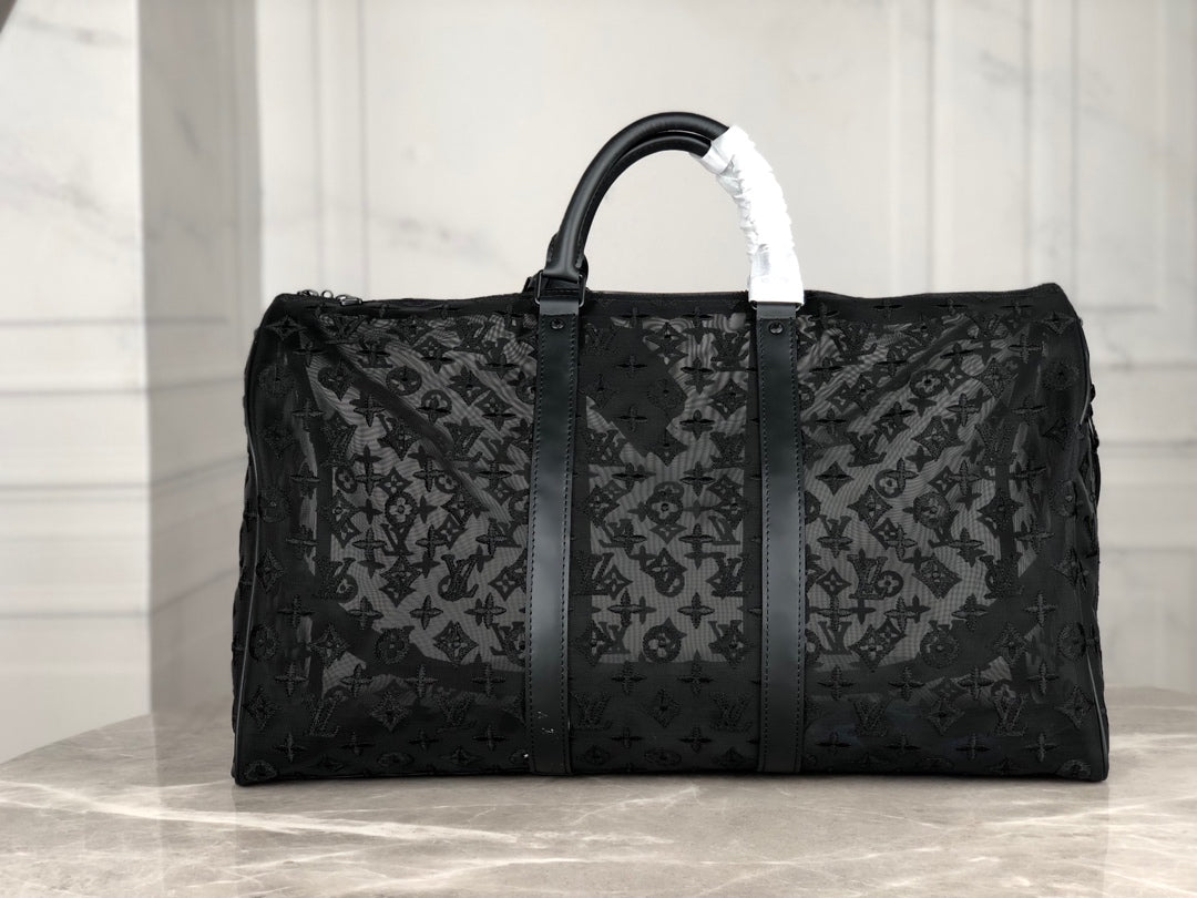 Lou-Keepall 50 旅行袋 老花刺繡圖黑色