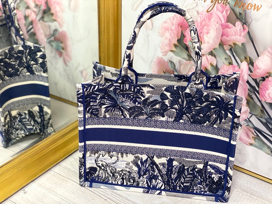 Dior Book Tote-小號36.5cm-深藍椰樹