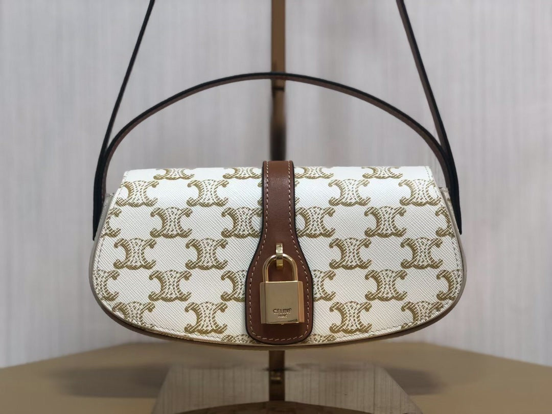 賽C家-Mini Tabou Clutch 鎖頭飾腋下包 老花白棕