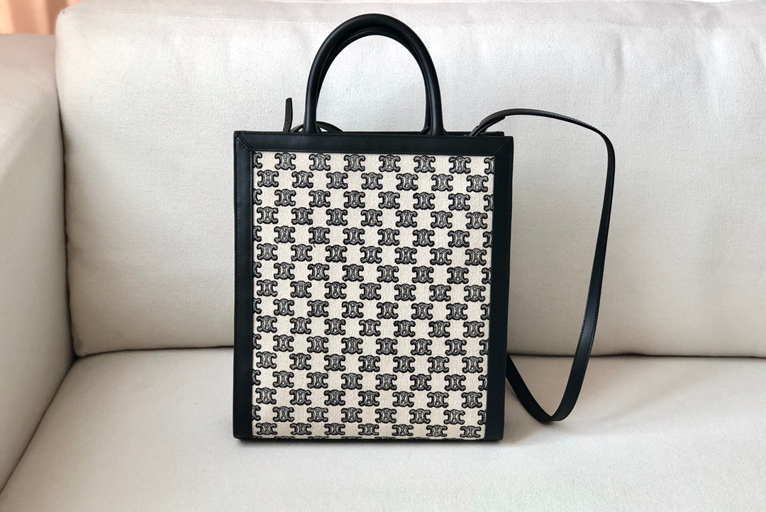 Celine CABAS 小號TRIOMPHE刺繡織物豎款手袋