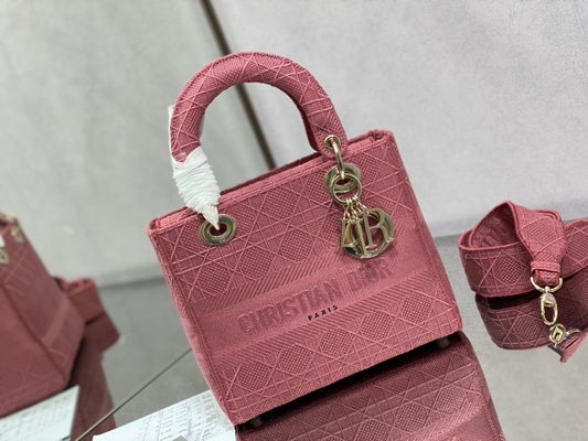 Dior Lady D-Lite黛妃包-刺繡木槿粉