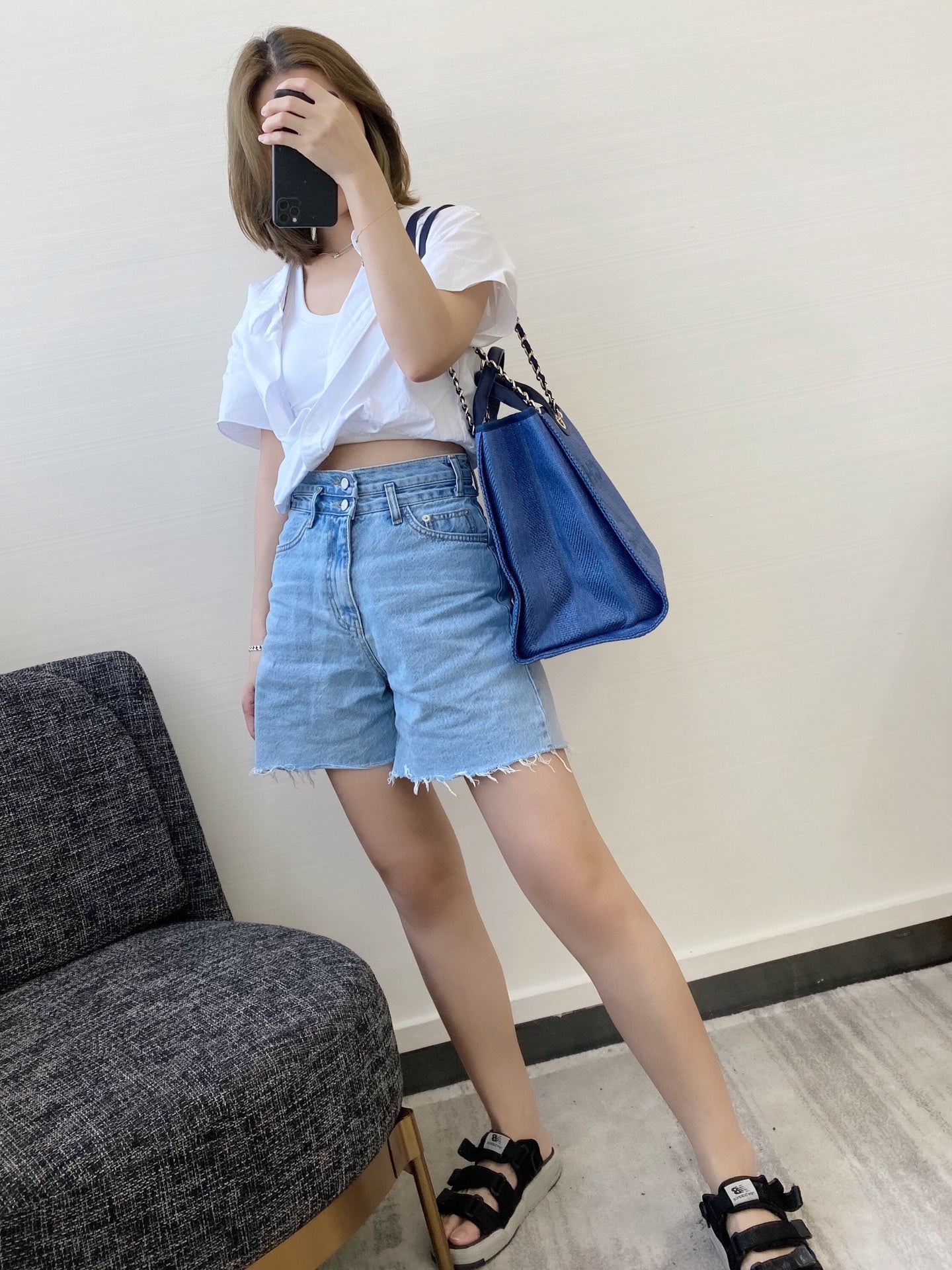 Chanel 大號深藍條紋沙灘包