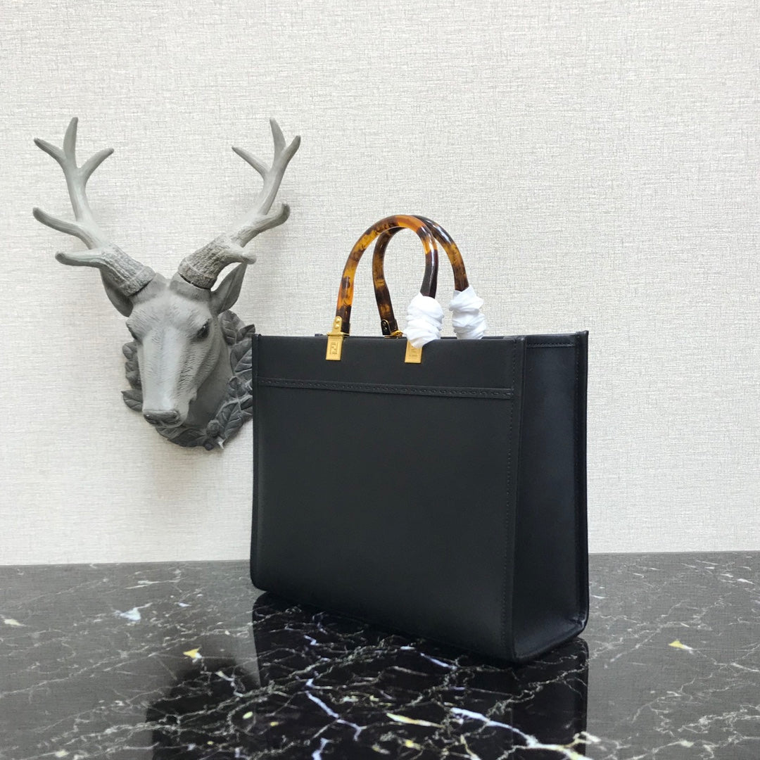 芬F家-Fendi Sunshine-中號黑色牛皮手提袋