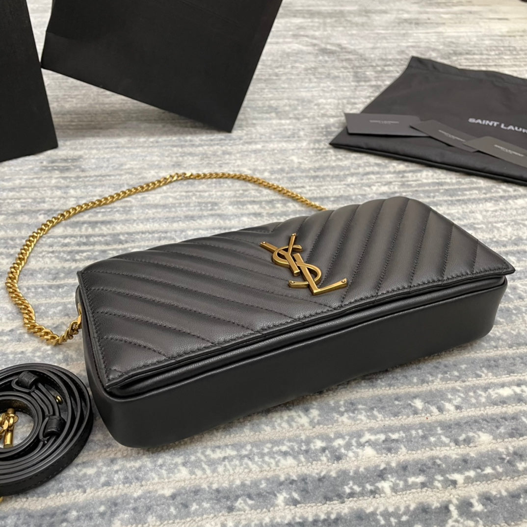 YSL  Kate 99絎縫小羊皮手袋-黑色金扣