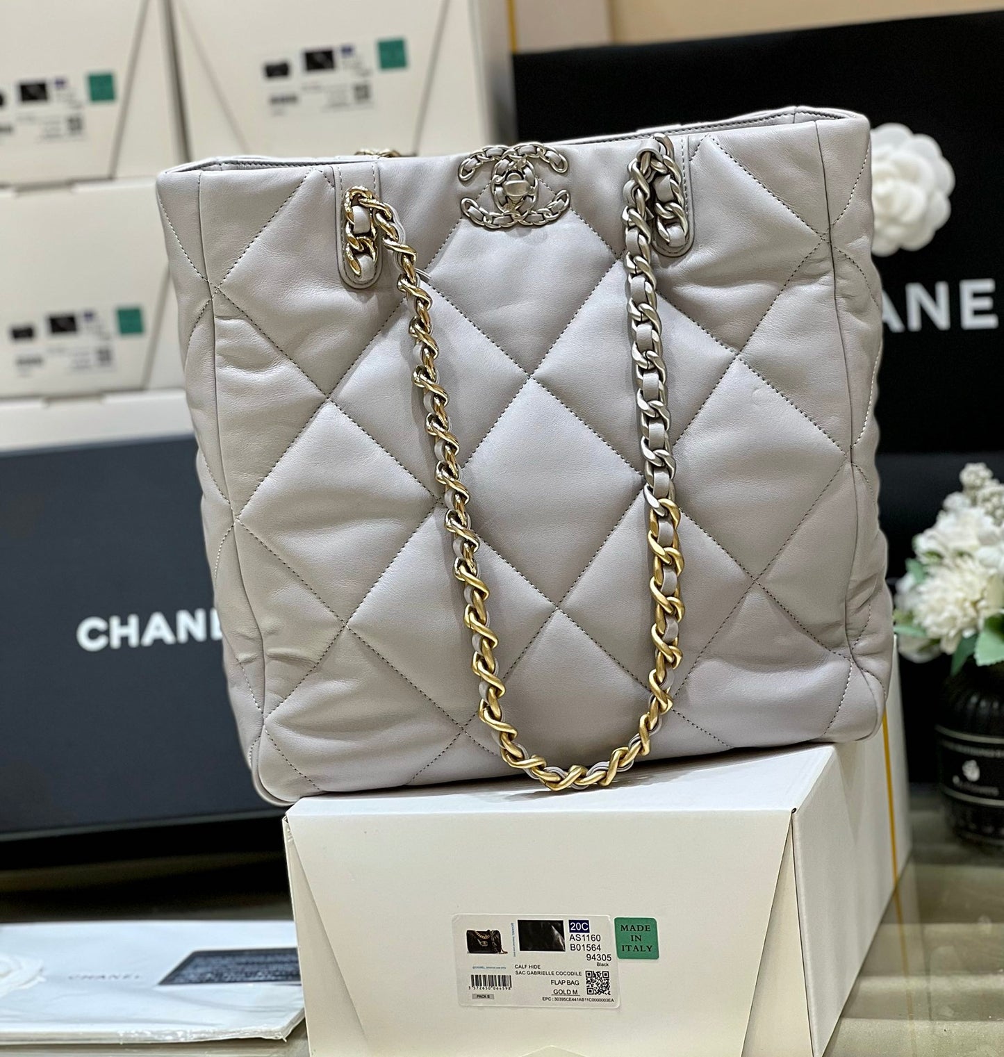 小香家-2022秋冬新款 19 bag tote購物包 銀灰色