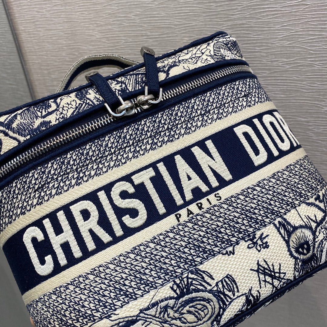 Dior 深藍老虎化妝包-刺繡叢林