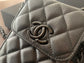 Chanel 手機包-黑色球紋牛皮-黑扣