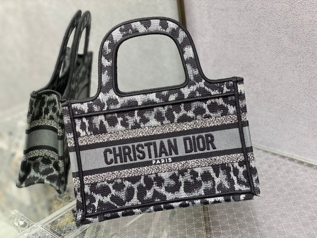Dior Book Tote-Mini 23cm-黑色豹紋