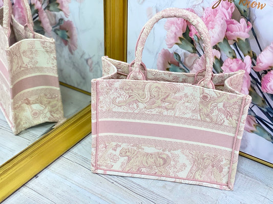 Dior Book Tote-小號36.5cm-粉色老虎