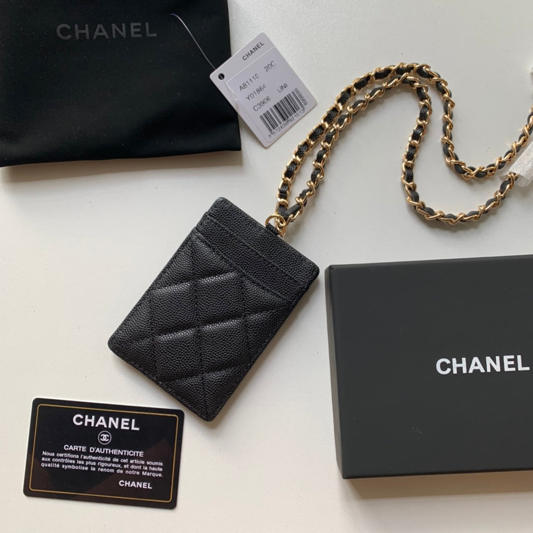 Chanel 證件套-黑色荔枝皮金釦