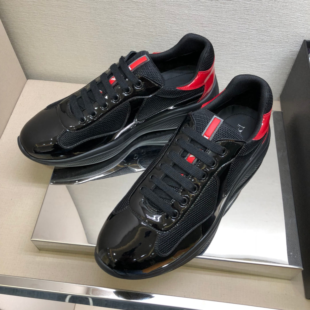 Pra-小牛皮 休閒運動鞋 黑紅色