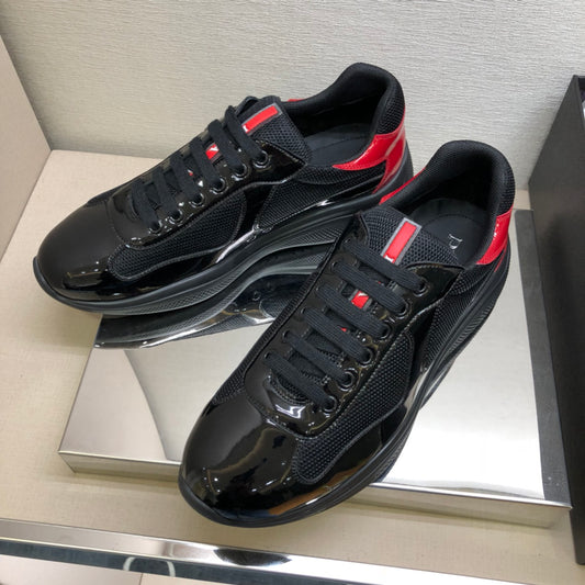 Pra-小牛皮 休閒運動鞋 黑紅色