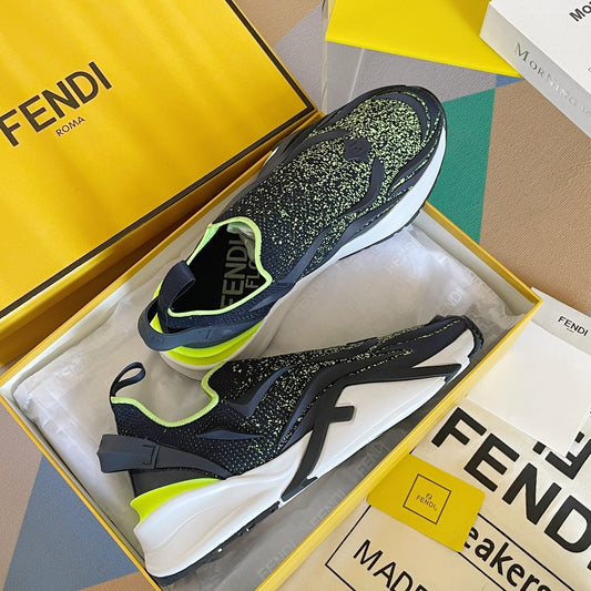 芬F家-2023新款 Flow系列飛織 運動鞋 黑黃色