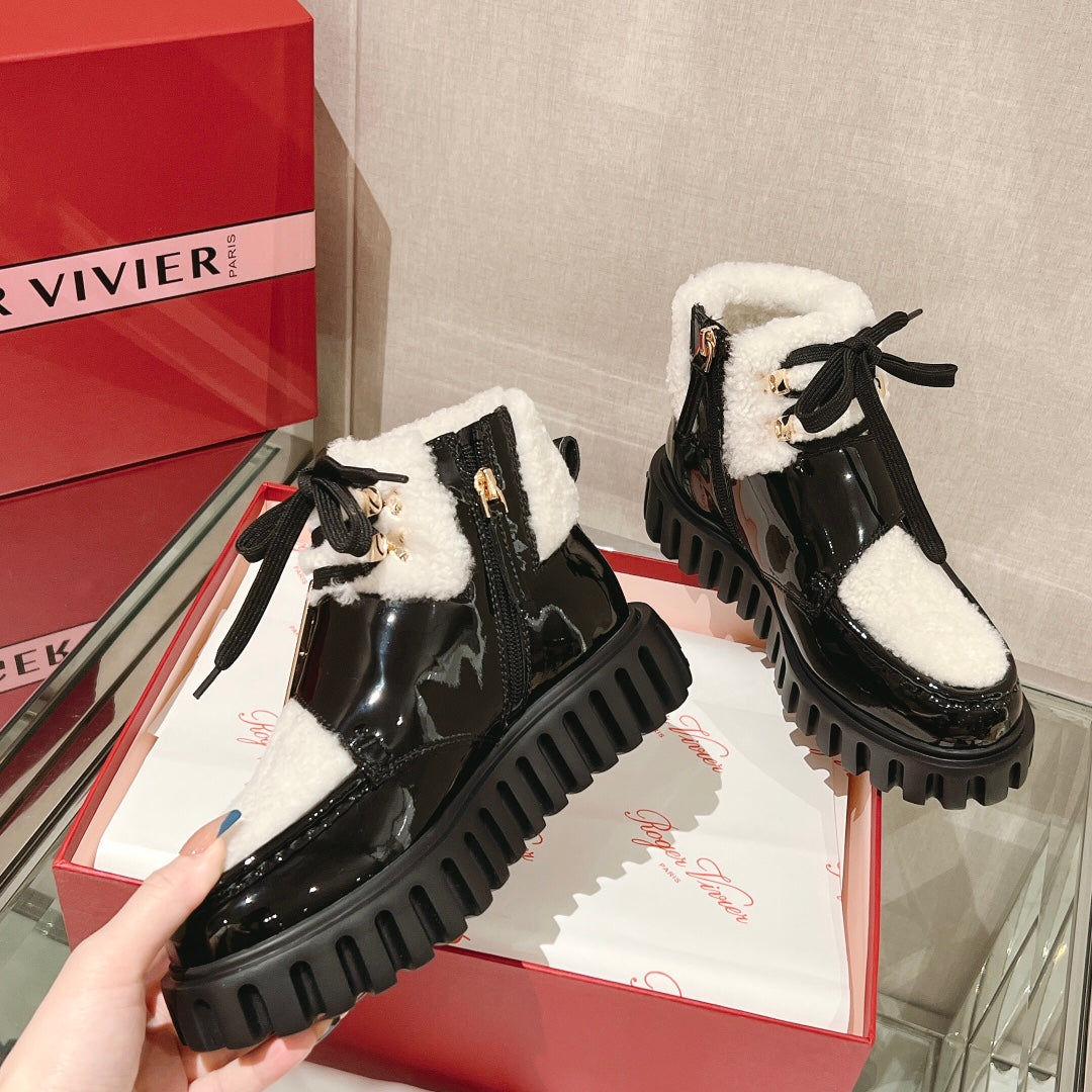 R方扣頭鞋-2022FW 厚底羔羊毛短靴