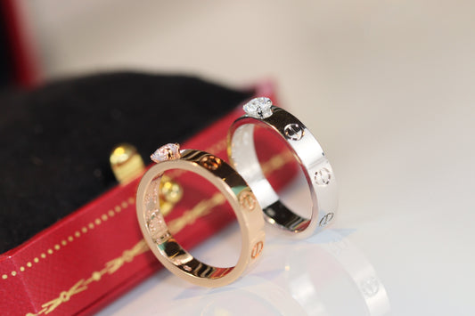 Cartier Love 單鑽(凸鑽)戒指-玫瑰金/白金