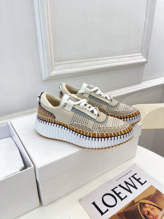克羅C-Nama sneaker彩虹系列 網面拼色休閒運動鞋 米色