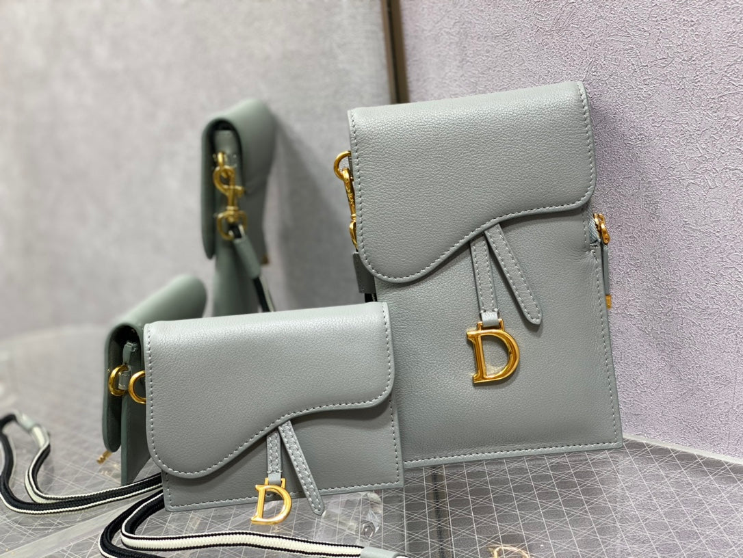 Dior-馬鞍 手機包 零錢包 岩石灰
