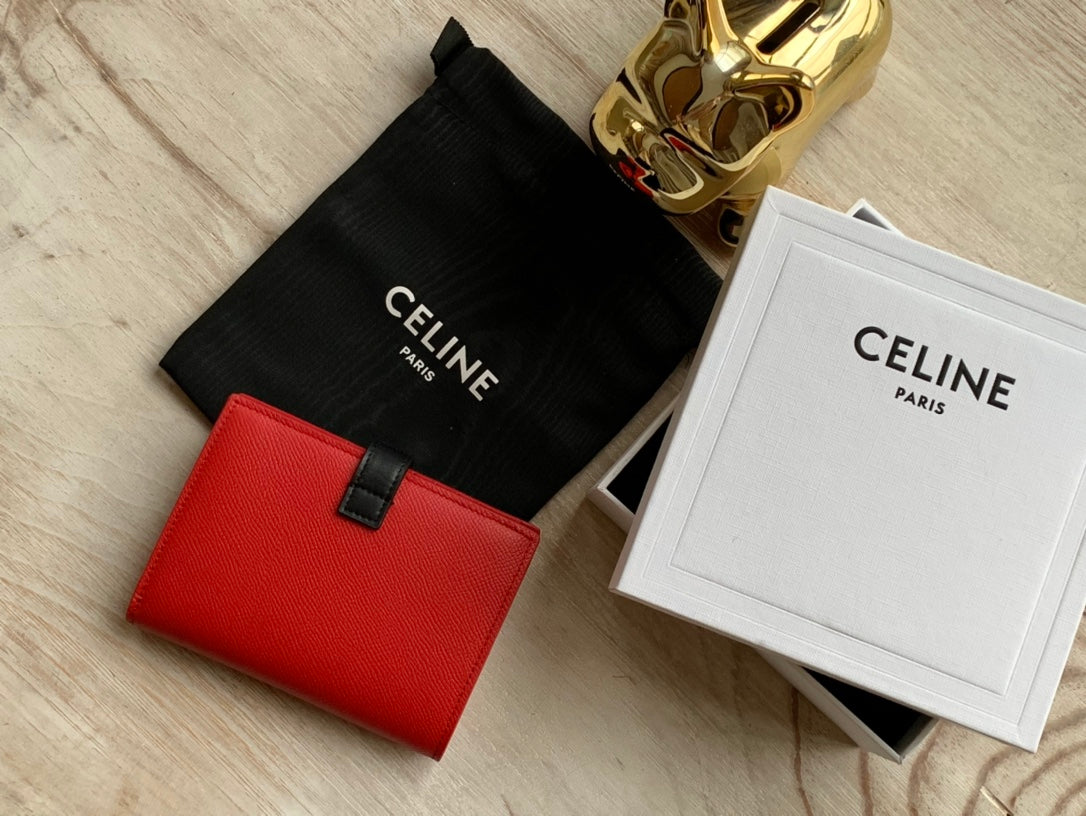 Celine 中夾-STRAP粒面小牛皮錢包