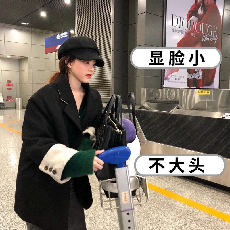 迪D家-燈心絨鴨舌貝雷帽 黑色