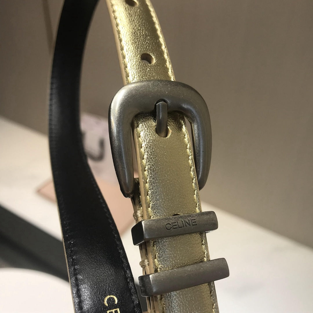 賽C家-金色銀扣皮帶-1.8cm