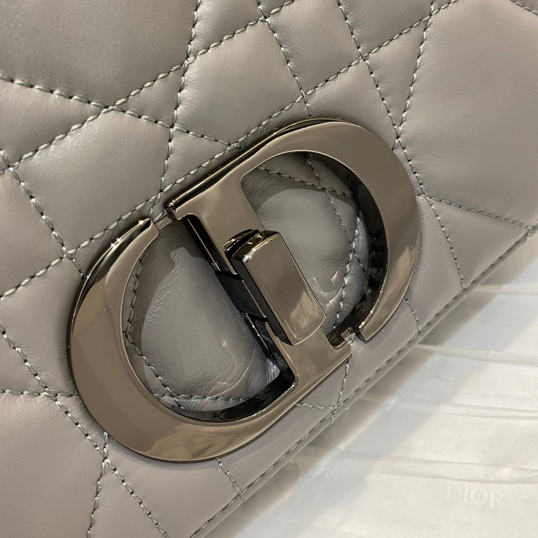 Dior-Caro 菱格紋 胖胖包 小號 灰色