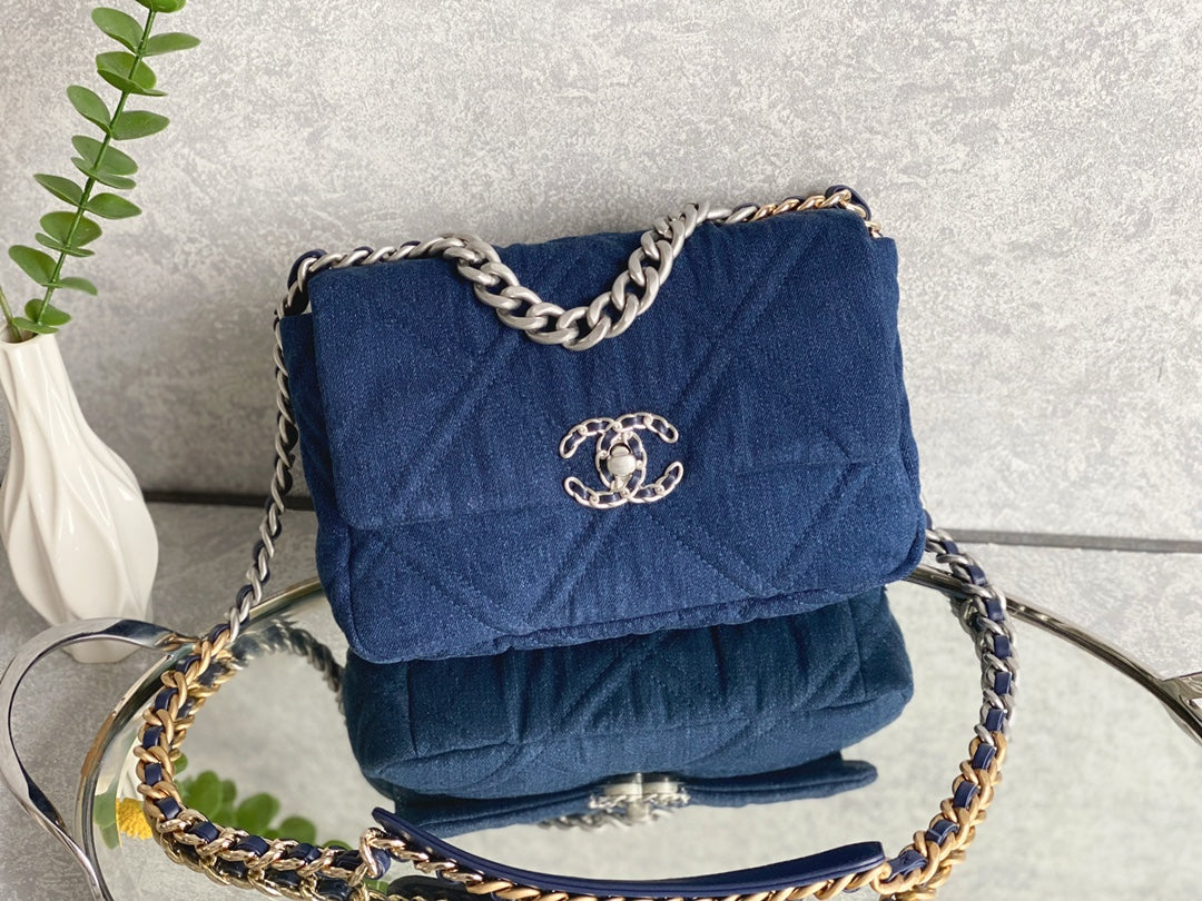 小香家-春夏系列 19Bag  丹寧牛仔深色 銀扣 小號