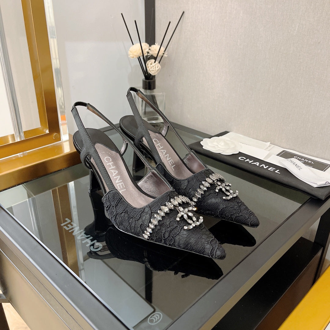 小香家-水鑽蕾絲扣高跟鞋 中古系列 6.5cm