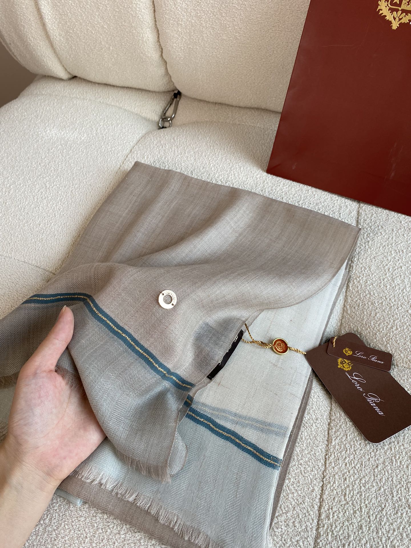 L-Piana-撞色銀絲格紋羊絨披肩-90*200cm