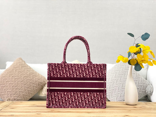 Dior Book Tote-小號36.5cm-紅色老花+天鵝絨