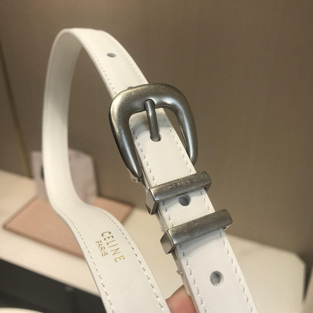 賽C家-白色銀扣皮帶-1.8cm