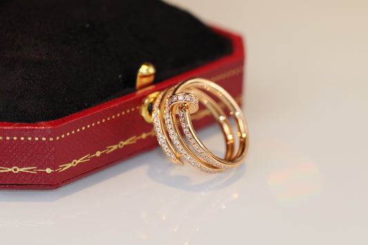 Cartier 三圈釘子戒指-玫瑰金-滿鑽
