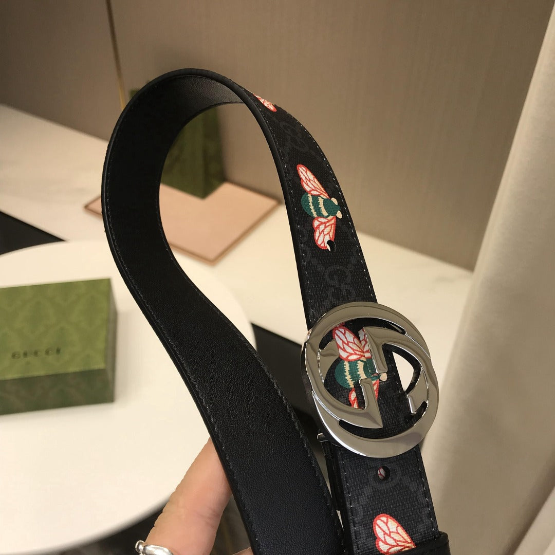古G家-黑色印花皮帶-3.0cm