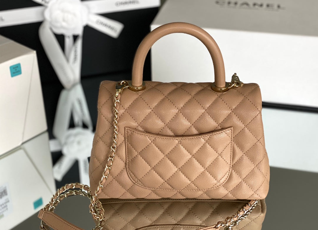 Chanel coco handle CF 小號-杏色牛皮-香檳金扣