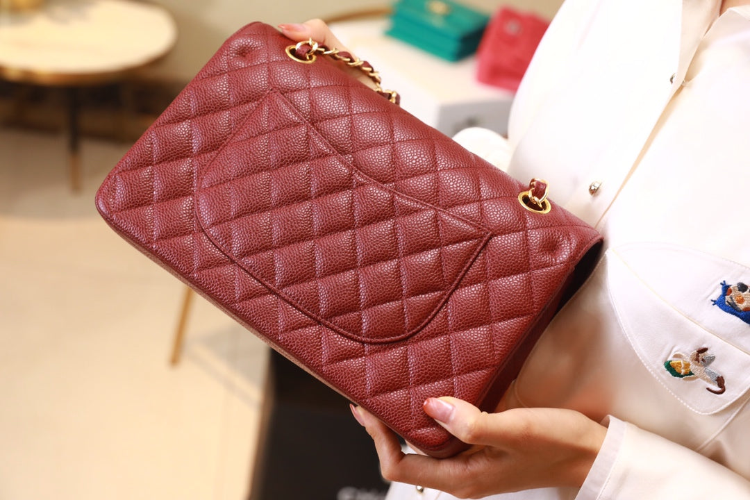 小香家-經典魚子醬 CF包 棗紅色金扣 25cm