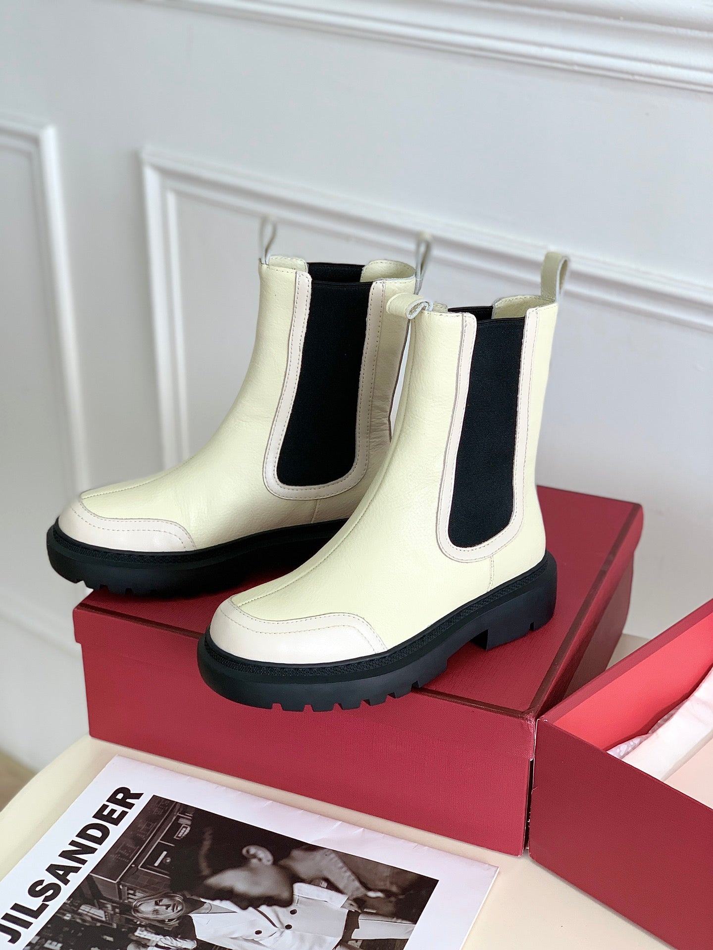 BALLY-厚底鬆緊帶切爾西短靴 白色