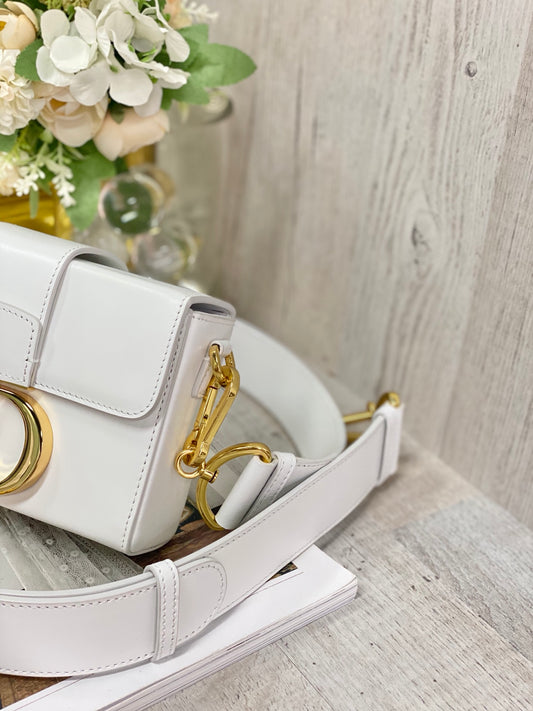 Dior 蒙田 Mini Box-牛皮平紋-金扣-17.5cm-白色