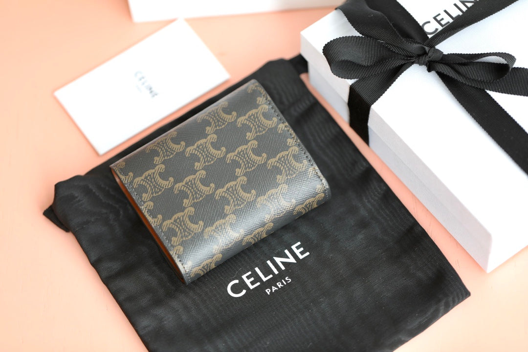Celine 小號TRIOMPHE人造革錢包-咖啡色老花