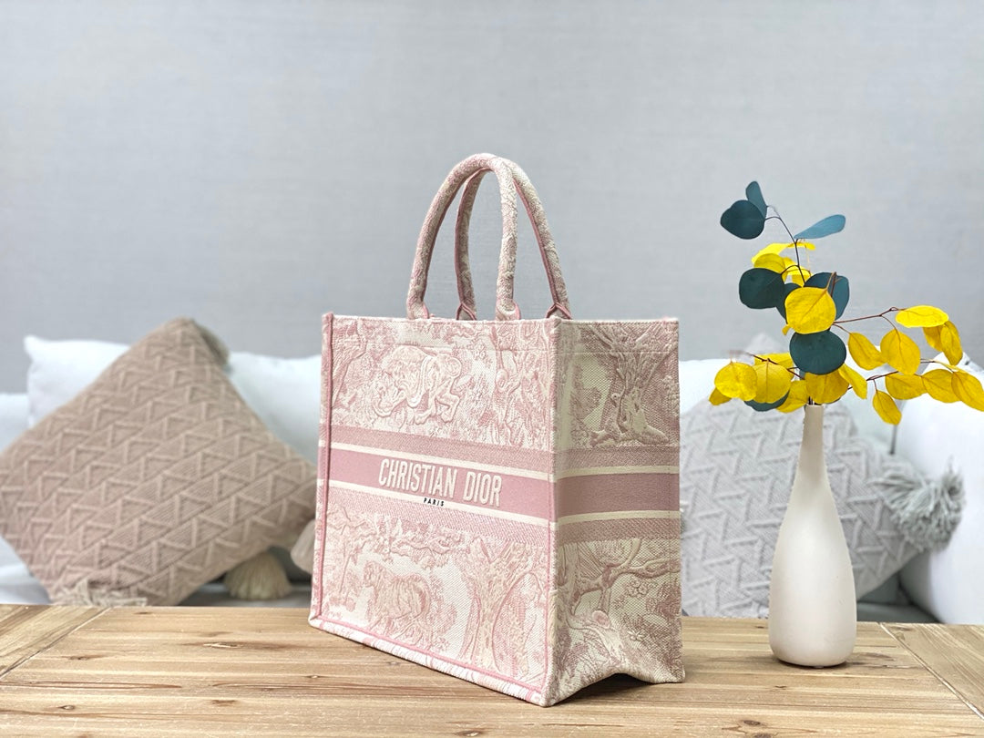 Dior Book Tote-大號41.5cm-刺繡粉老虎