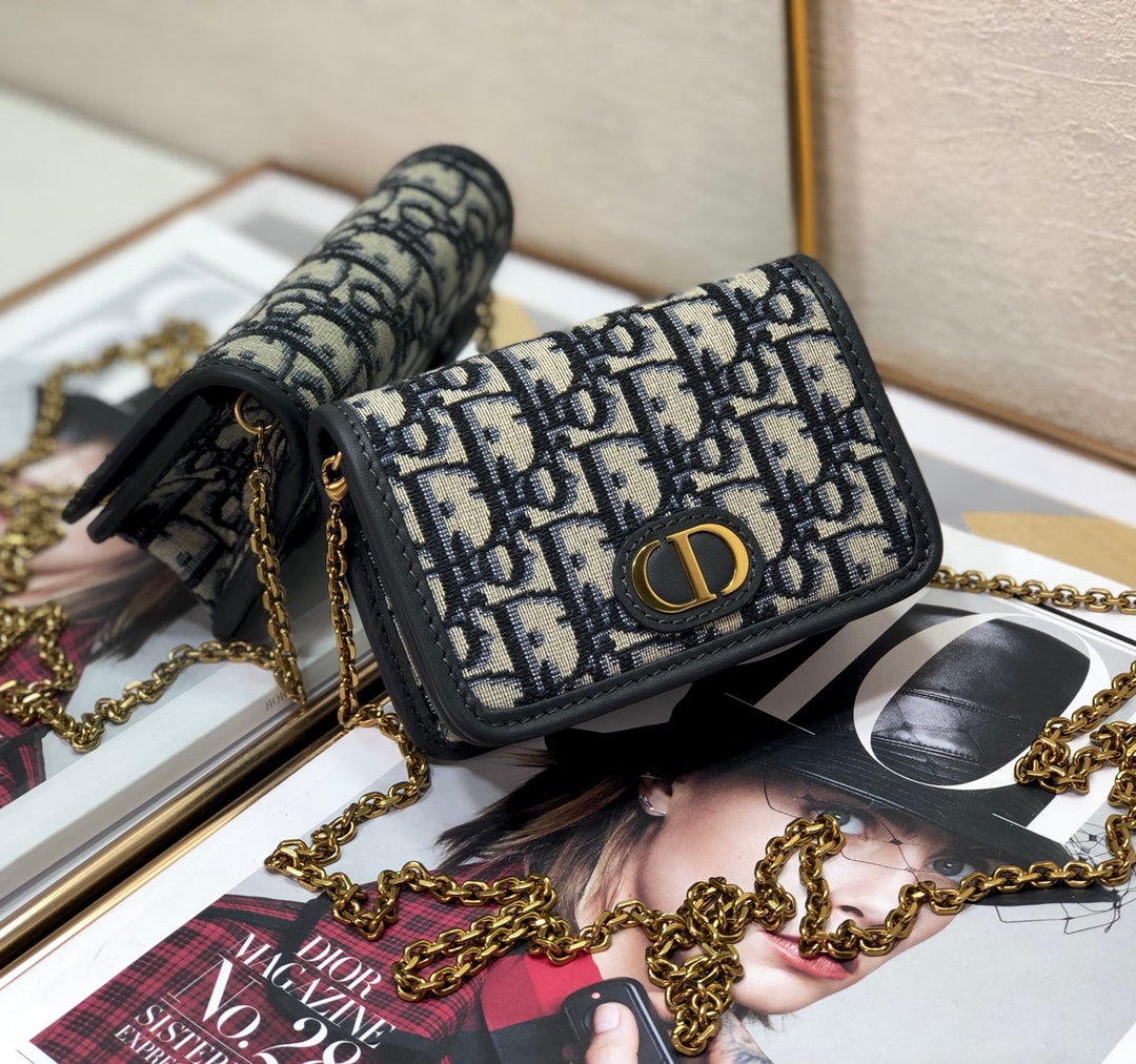 Dior 老花帆布鏈條卡包／腰包