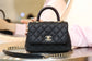 Chanel mini coco handle-黑色球文牛皮+棗紅蜥蜴皮手腕-淡金扣