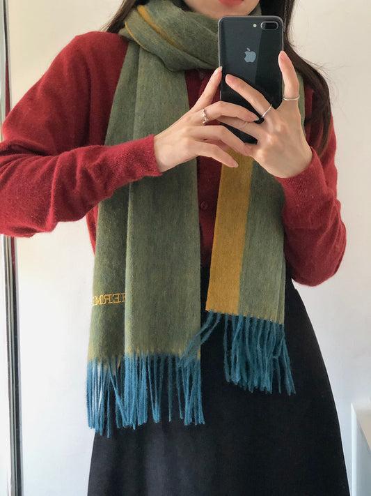 小愛款-撞色圍巾 35*190cm 綠色