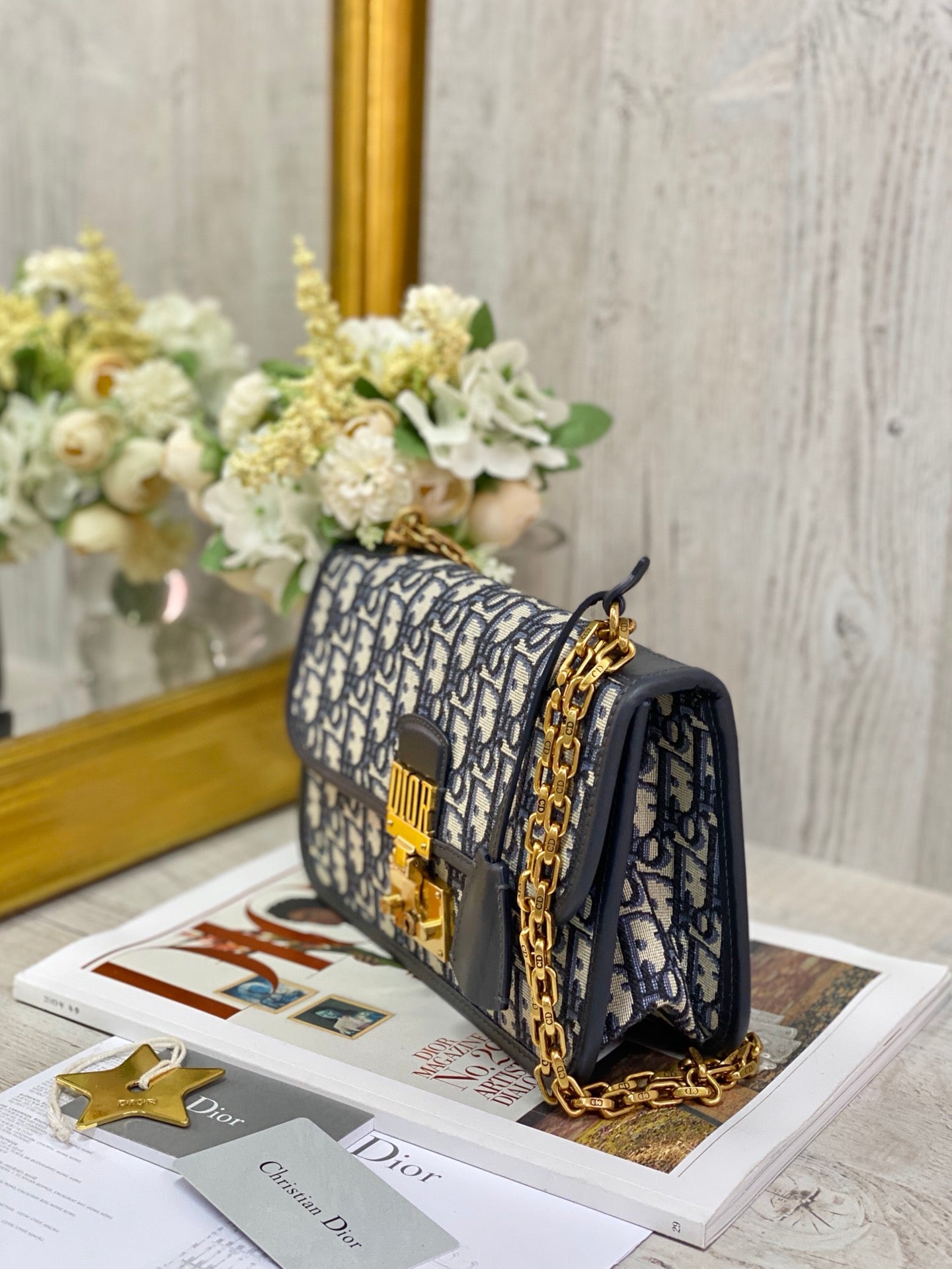 Dior WOC 鏈條包-帆布刺繡-深藍色老花