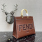 芬F家-Fendi Sunshine-中號棕色燙印牛皮手提袋
