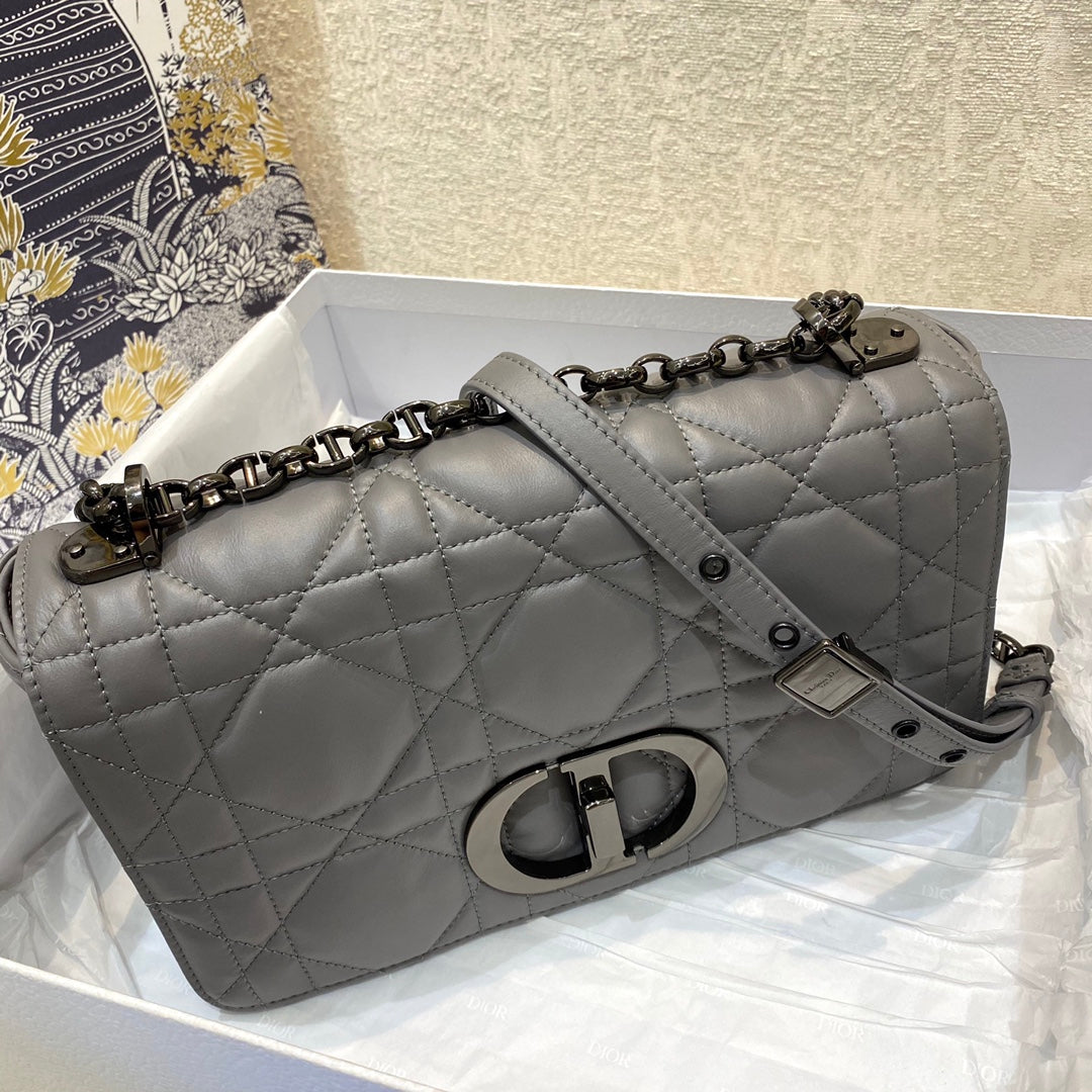 Dior-Caro 菱格紋 胖胖包 中號 灰色
